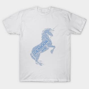 Scotland Places WordArt in a Unicorn T-Shirt